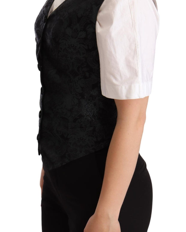 Black Jacquard Floral Waistcoat Vest Green