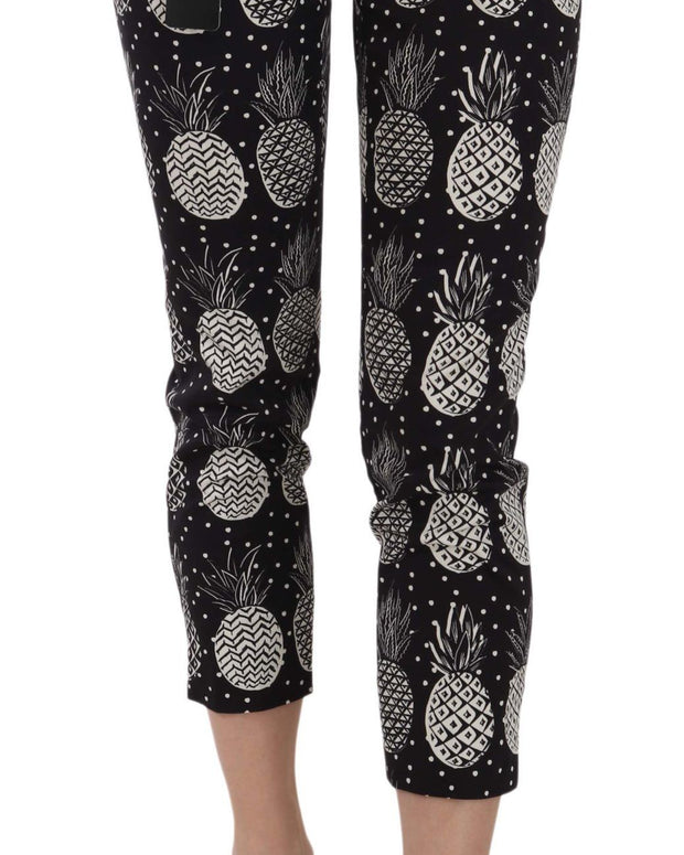 Black Pineapple Print Skinny Capri Pants