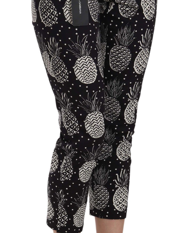 Black Pineapple Print Skinny Capri Pants