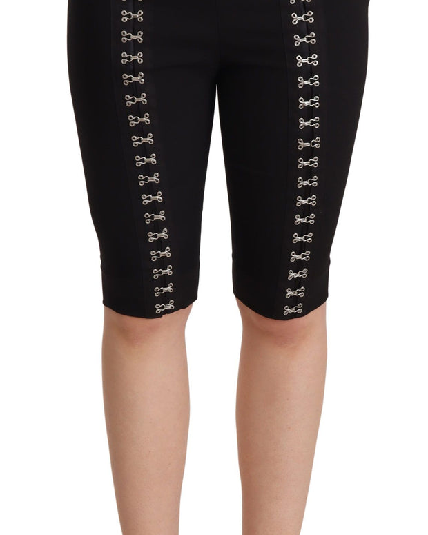 Black Wool Stretch Slim Fit High Waist Shorts