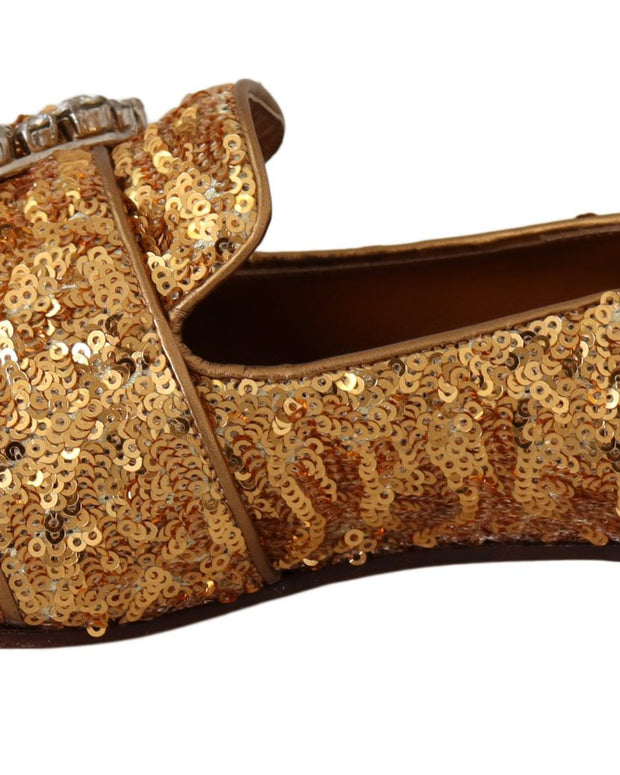 Gold Sequin Crystal Flat Women Loafers Shoes