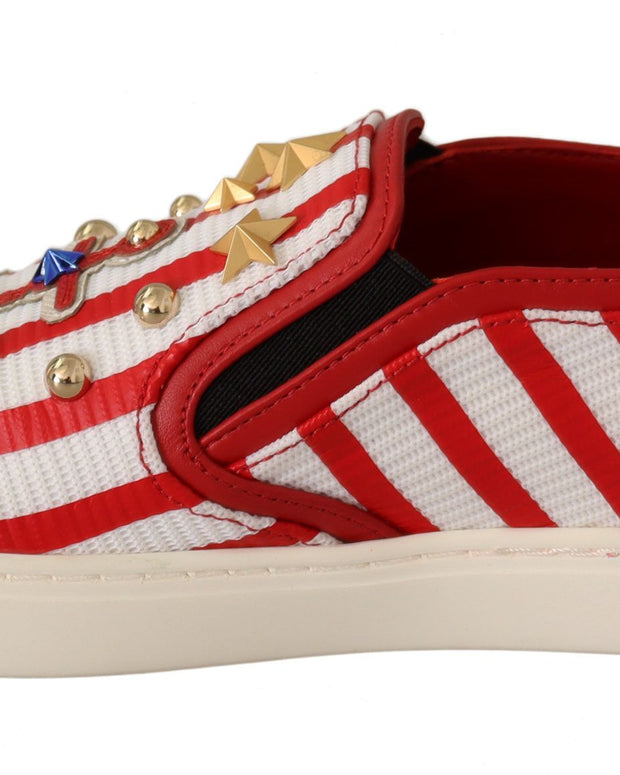 Red White Anchor Studded Loafers Shoes
