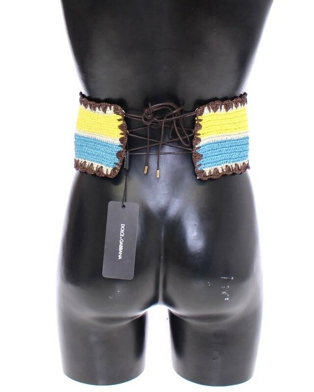 Yellow Striped Wide Waist Raffia Belt
