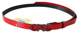 Chic Red Leather Waist Belt with Black-Tone Buckle