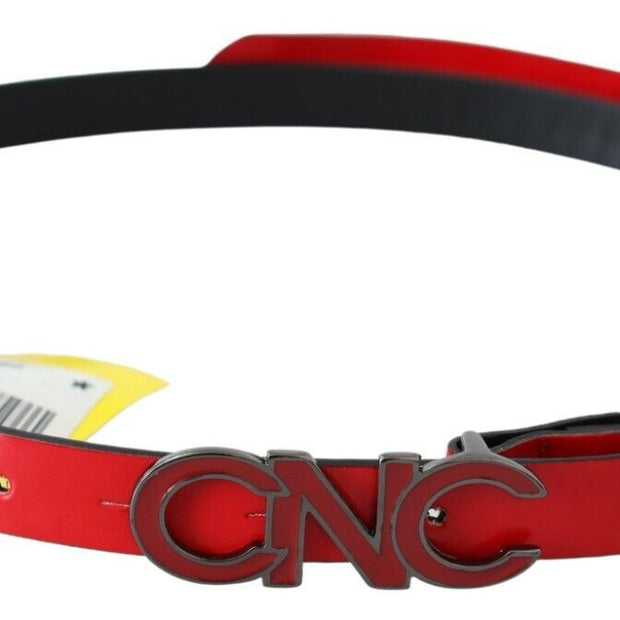 Chic Red Leather Waist Belt with Black-Tone Buckle