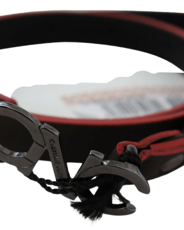 Maroon & Black Italian Leather Fashion Belt