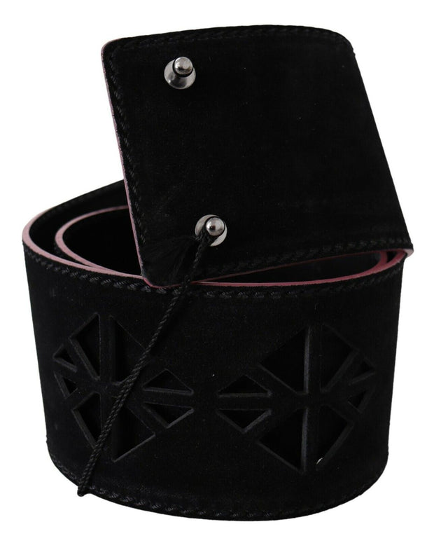 Elegant Wide Leather Fashion Belt with Metal Accents