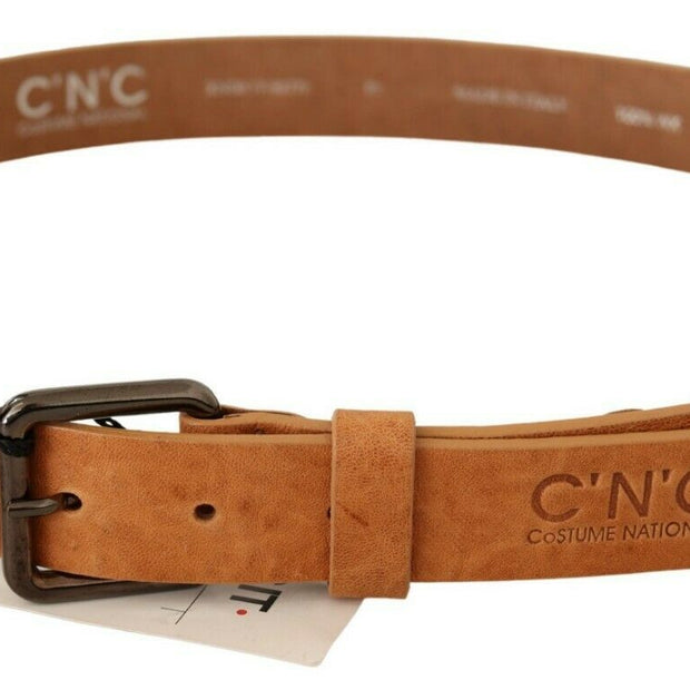 Elegant Light Brown Fashion Belt with Black-Tone Buckle