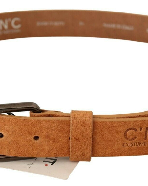 Elegant Light Brown Fashion Belt with Black-Tone Buckle