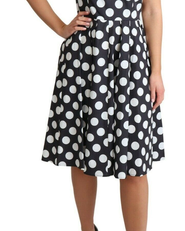 Black Polka Dotted Cotton A-Line Dress