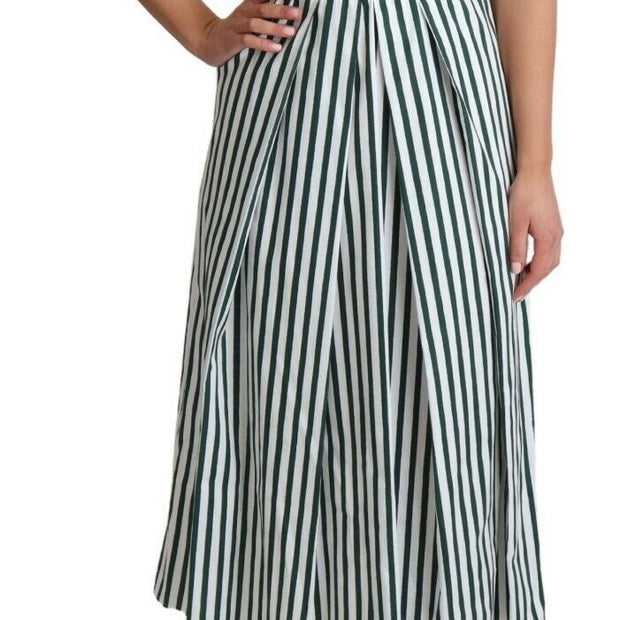 Chic Sleeveless A-Line Dress in White & Green