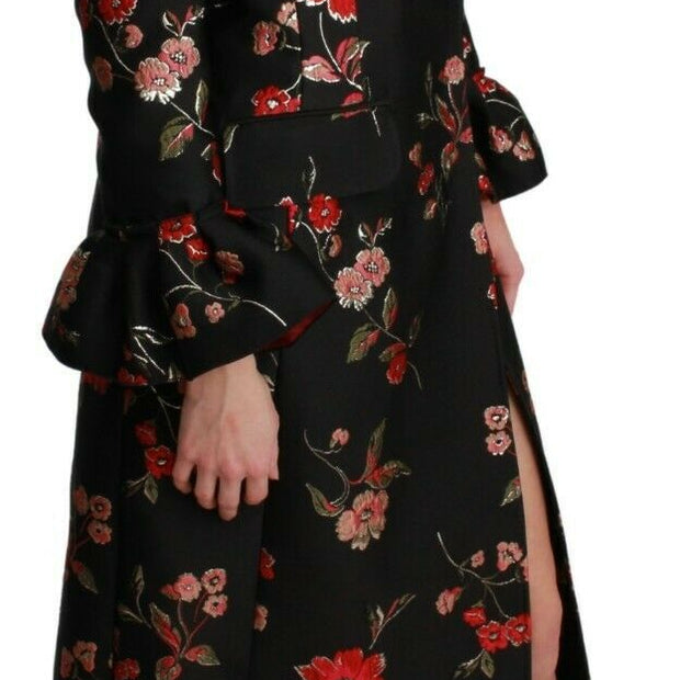 Elegant Floral Embroidered Trench Coat