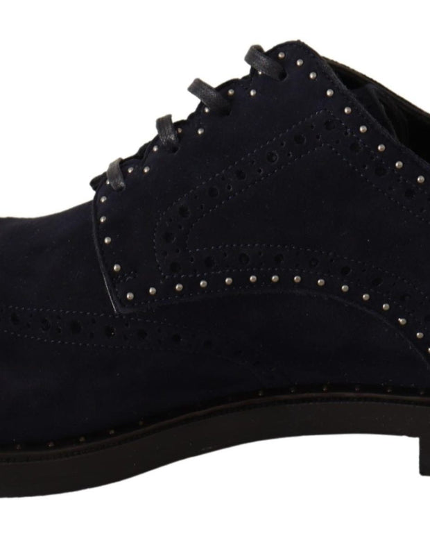 Blue Suede Leather Derby Studded Shoes