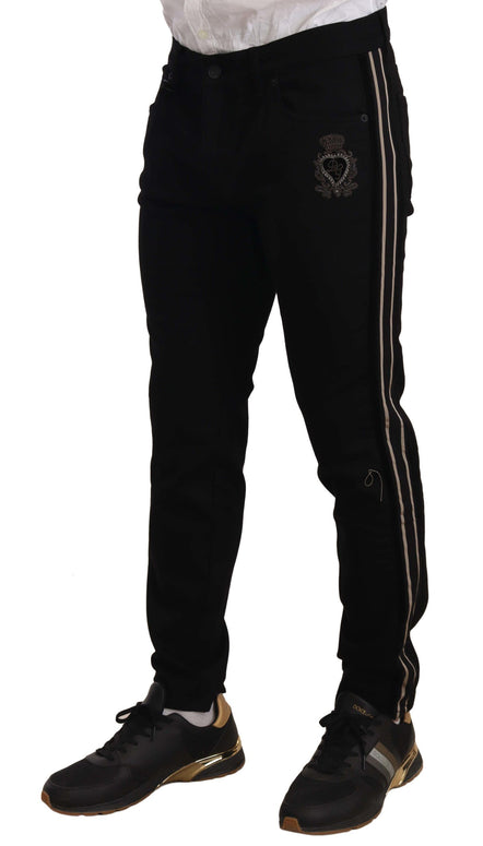Black Skinny Fit Denim Side Band Jeans Pant