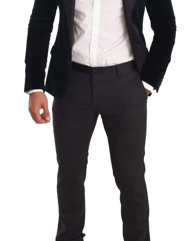 Blue Velvet Cotton Slim Fit Smoking Suit