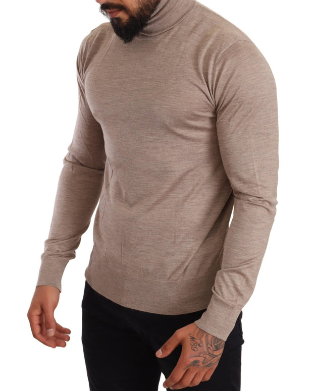 Beige Cashmere Turtleneck Pullover Sweater