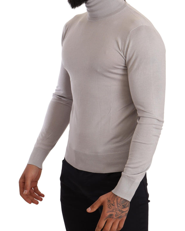 Gray Cashmere Turtleneck Pullover Sweater