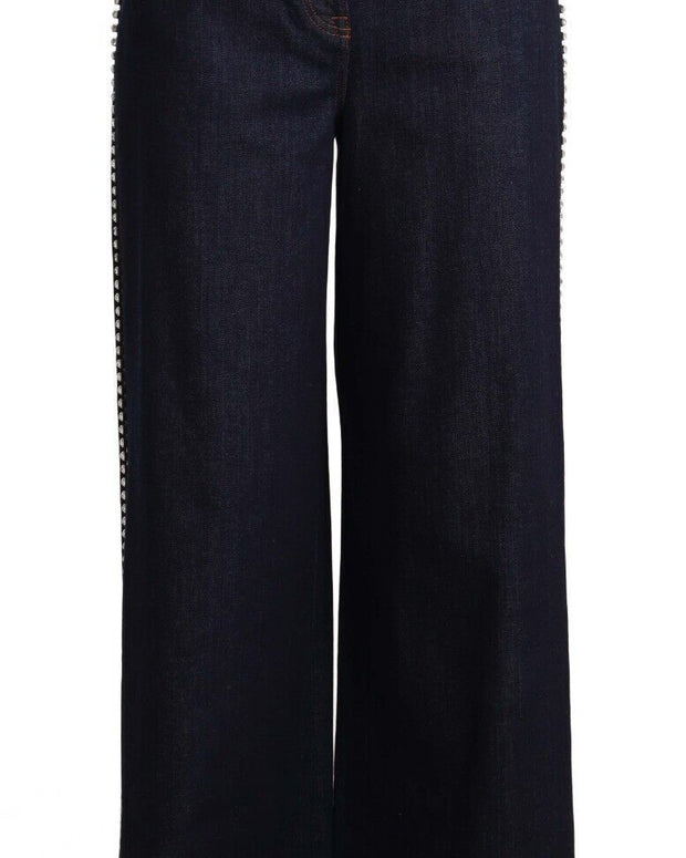 Dark Blue Crystal Embellished Flare Jeans
