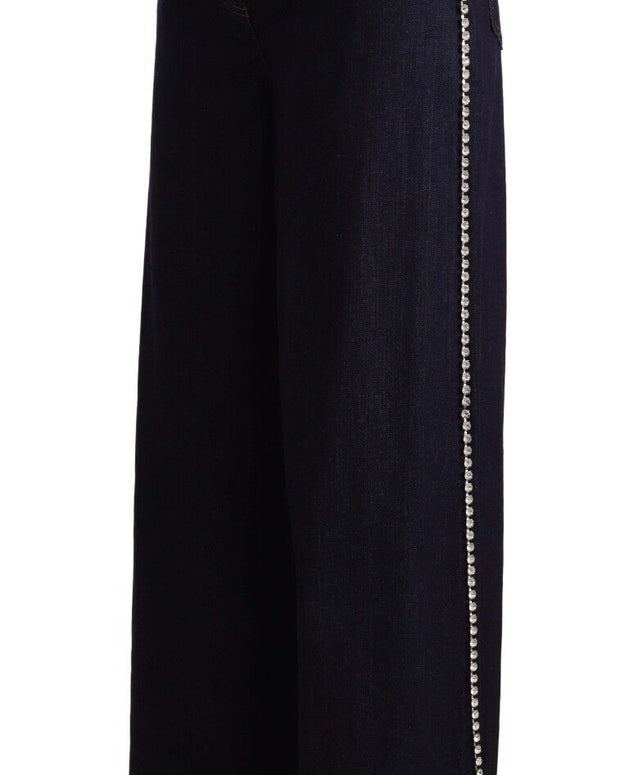 Dark Blue Crystal Embellished Flare Jeans