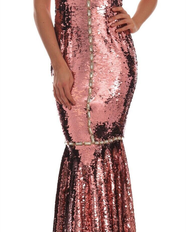 Pink Sequined Sheath Crystal Dress Gown