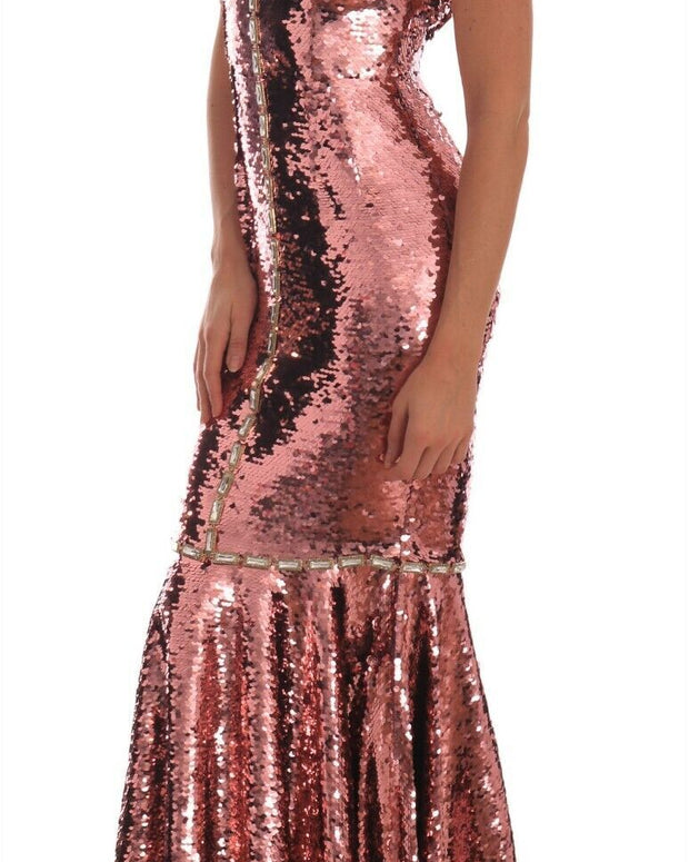 Pink Sequined Sheath Crystal Dress Gown