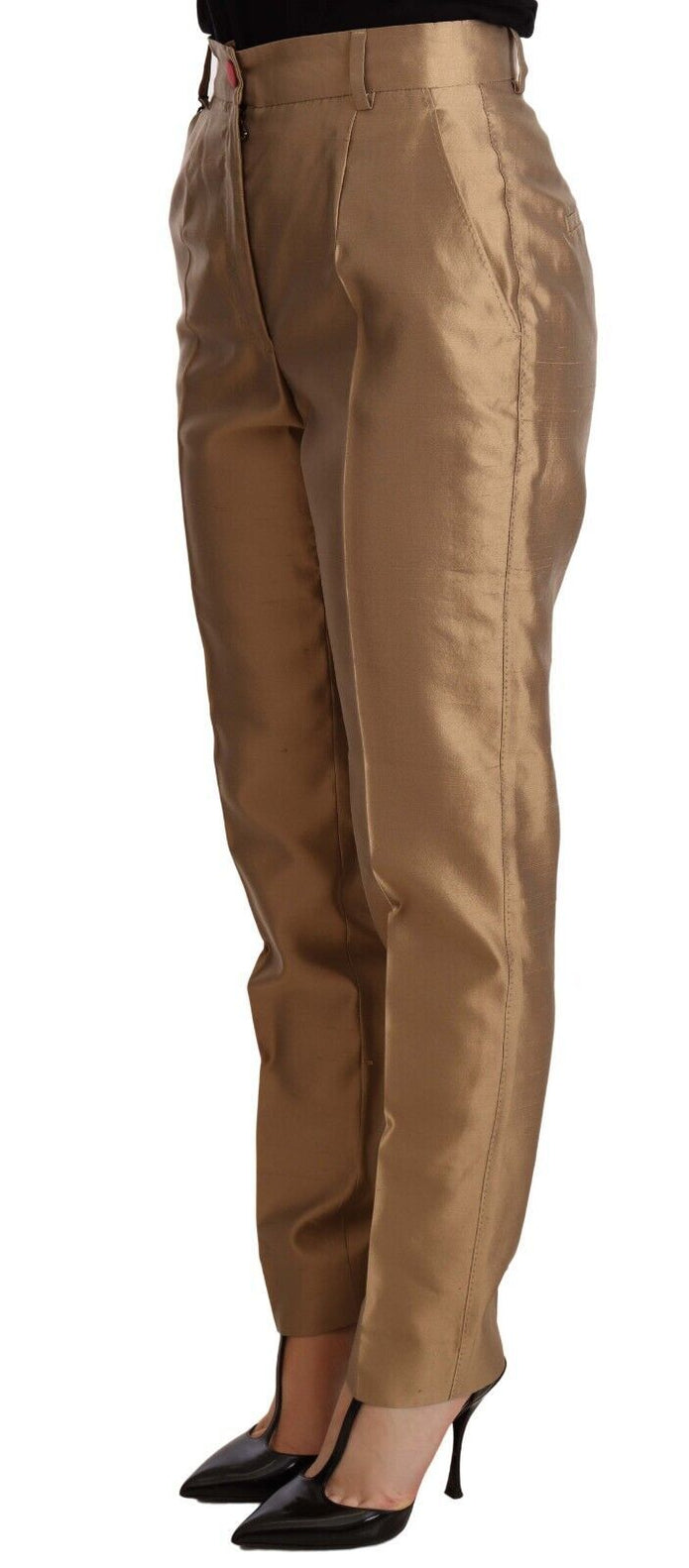 Gold Silk Tapered Trouser Metallic Pants