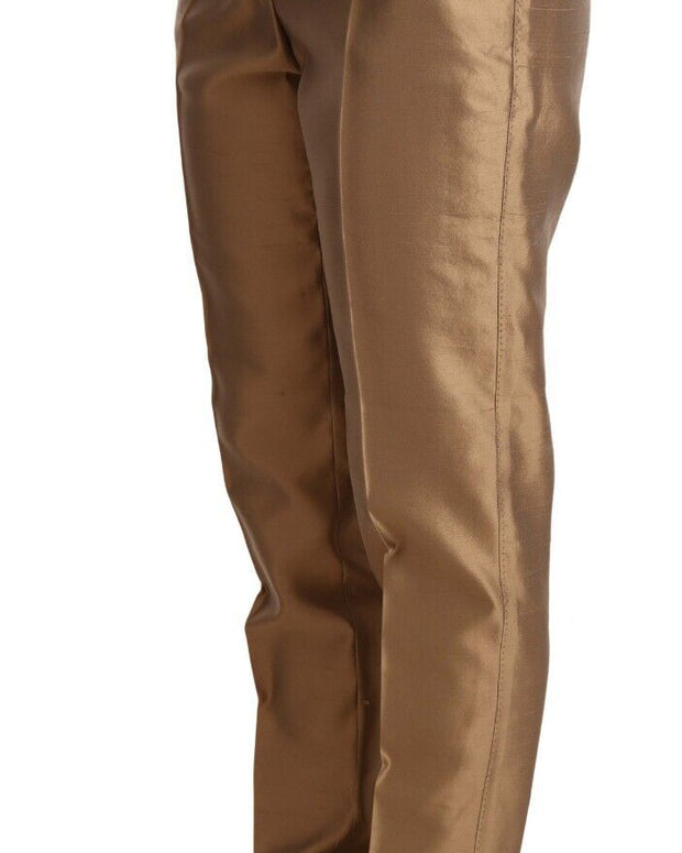 Gold Silk Tapered Trouser Metallic Pants