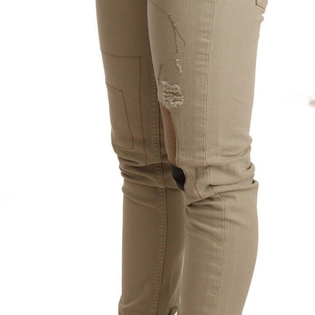 Beige Cotton Slim Fit Chic Jeans