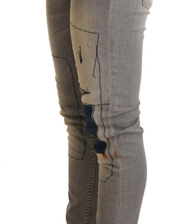 Gray Cotton Slim Fit Folded Hem Women Denim Pant
