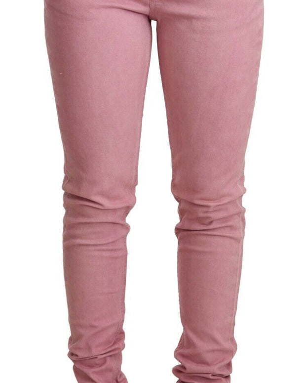Pink Cotton Slim Fit Women Denim Skinny Pants