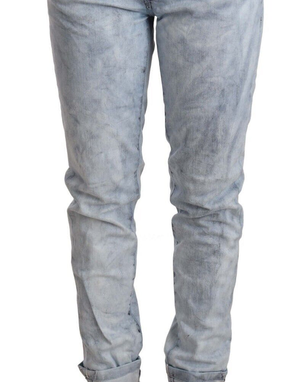Light Blue Washed Cotton Folded Hem Denim Trouser