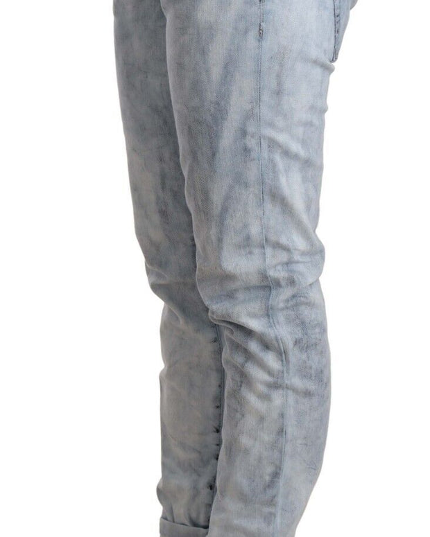 Light Blue Washed Cotton Folded Hem Denim Trouser