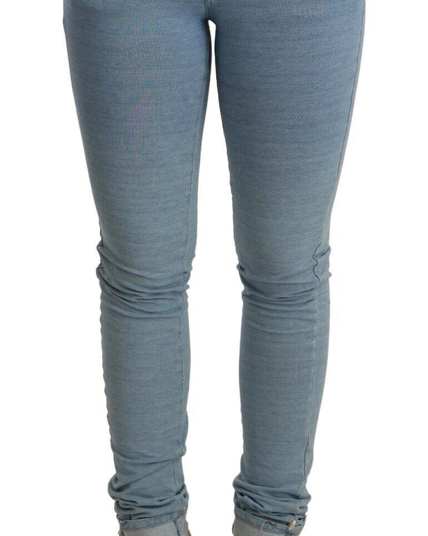 Blue Cotton Stretch Hem Slim Fit Women Denim Trouser