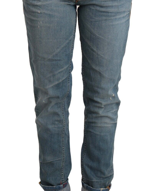 Blue Washed Cotton Folded Hem Women Trouser