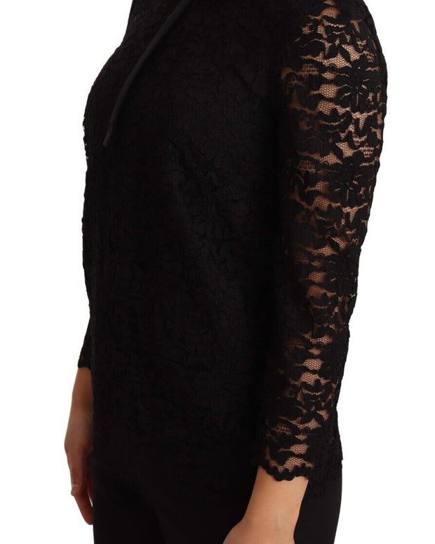 Black Floral Lace Nylon Blouse Top