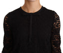 Black Floral Lace Nylon Blouse Top