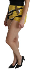 Yellow Black Cotton Jewelled Hot Pants Shorts