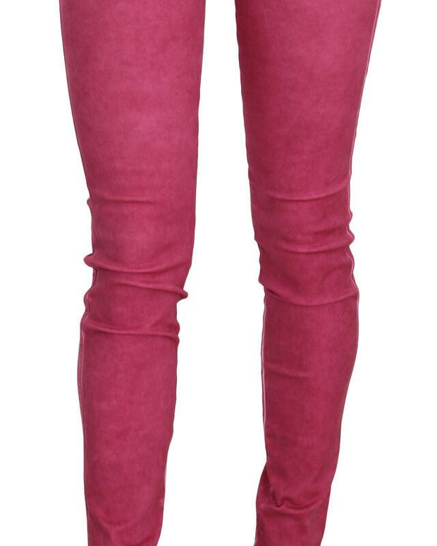 Pink Velvet Mid Waist Skinny Trouser Pants