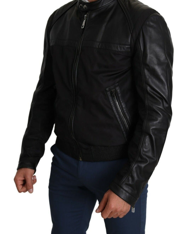 Black Nylon Full Zip Men Bomber Coat Jacket