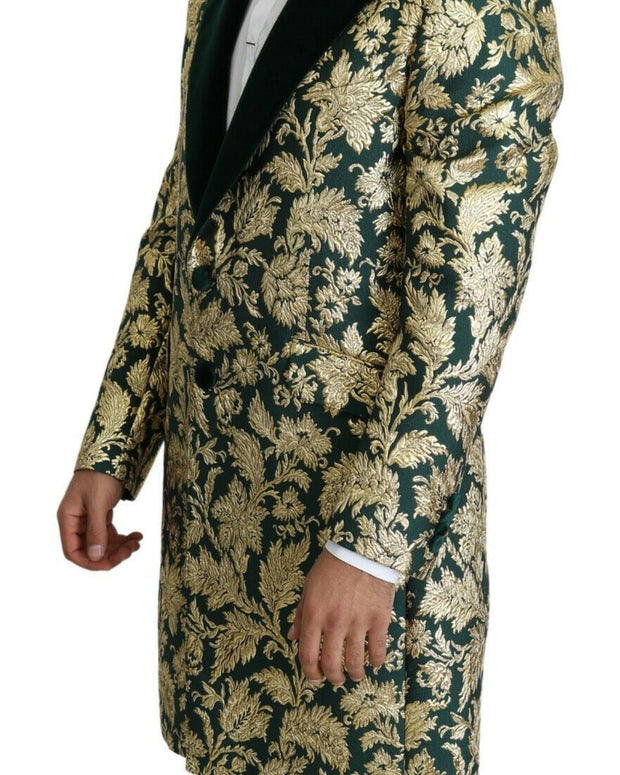 DOLCE & GABBANA Jacket SICILIA Green Gold Jacquard Long Coat