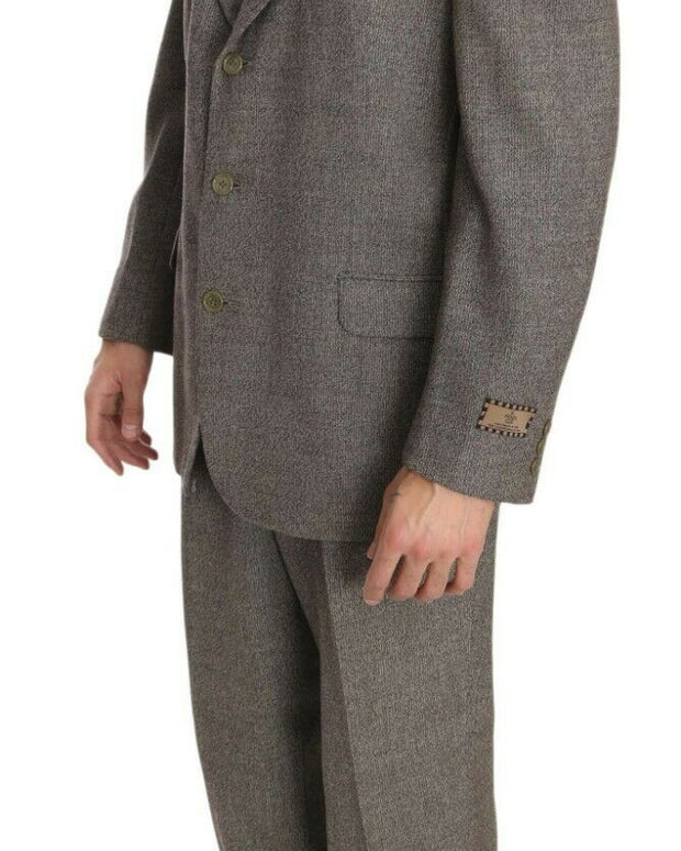 Brown Wool Regular Single  Breasted Suit