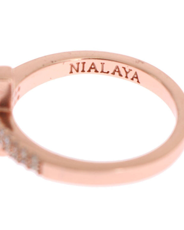 Elegant Pink Crystal Encrusted Silver Ring