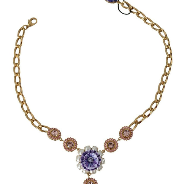 Elegant Gold Crystal Floral Charm Necklace