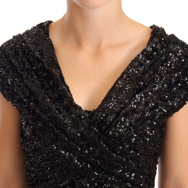 Elegant Black Sequined Open Shoulder Gown