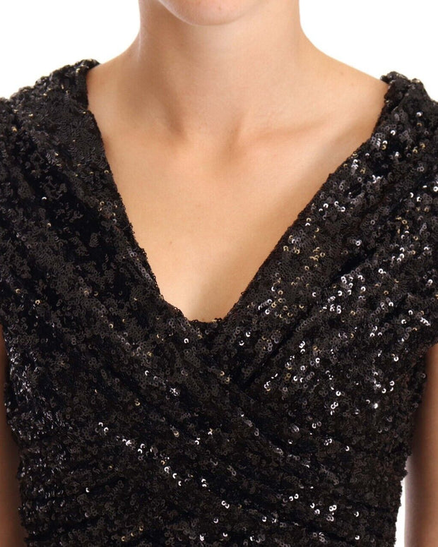 Black Sequined Open Shoulder Long Gown Dress
