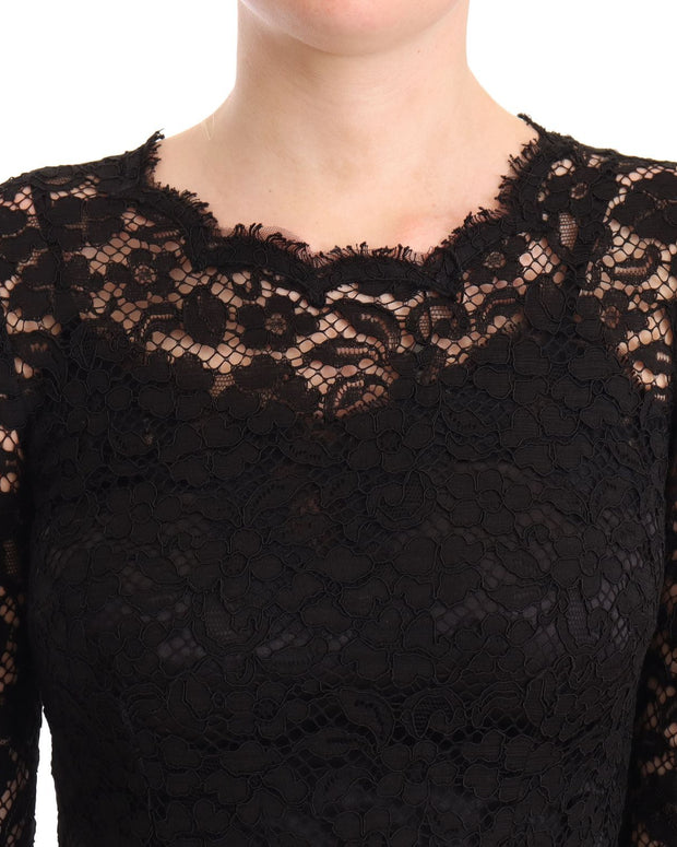 Black Cotton Lace Mermaid Long Sleeves Dress