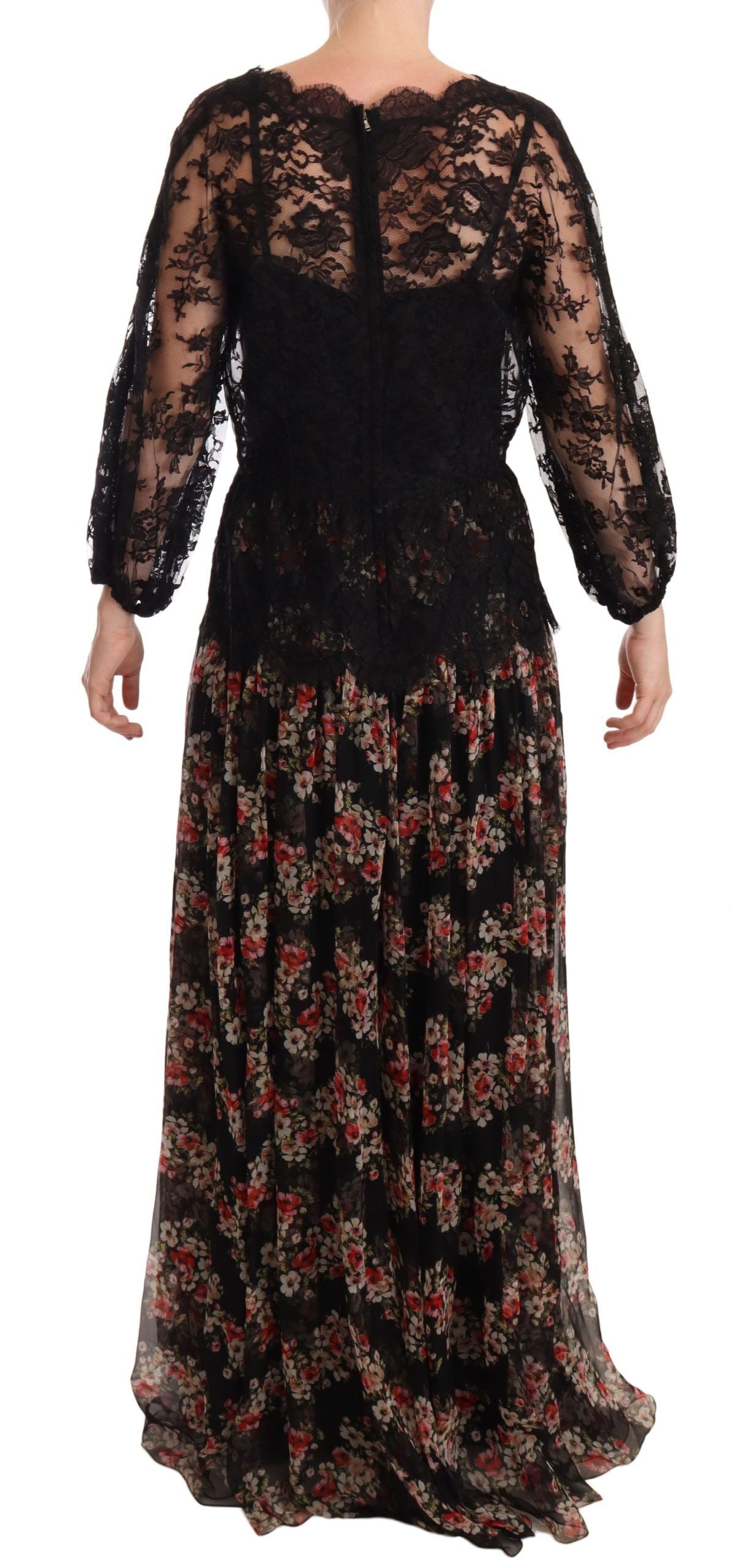 Elegant Lace Floral Maxi Dress with Polka Dots