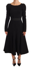 Elegant Black Stretch Sheath Mid-Calf Dress