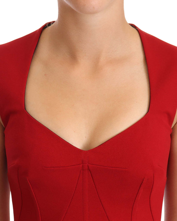 Red Sweetheart Sleeveless Midi Stretch Dress
