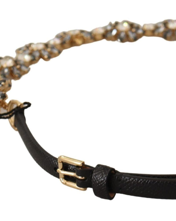 Black Daisy Crystal Dauphine Texture Belt